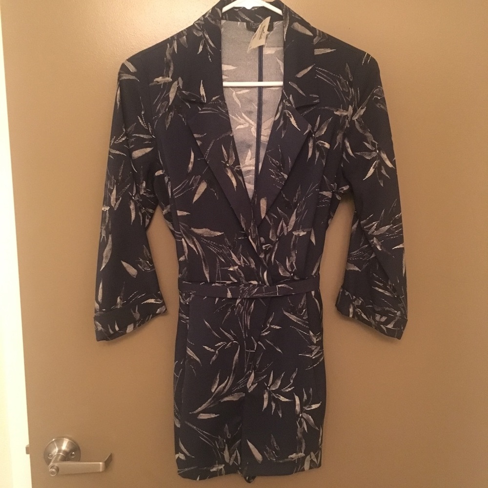 Long sleeve romper (dark blue w/ detail). Topshop.